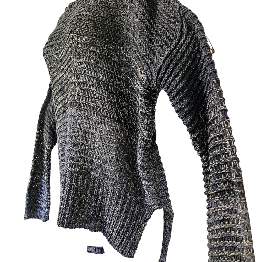 Quinn Open Knit Crew Neck Ombre Hi Lo Pullover Blue Gray Sweater Sz M - Picture 4 of 7